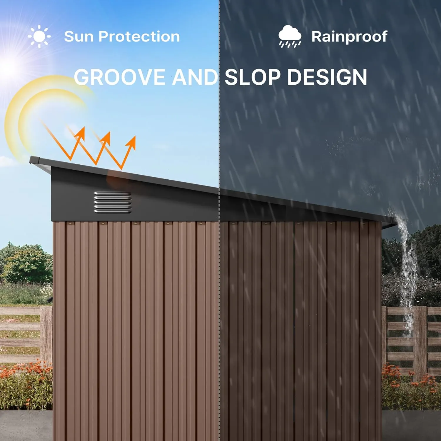 Gizoon - Cobertizo de almacenamiento para exteriores de metal de 6 x 4 pies, cobertizo de jardín con puertas correderas con cerradura, versátil cobertizo para bicicletas con ventanas de panel