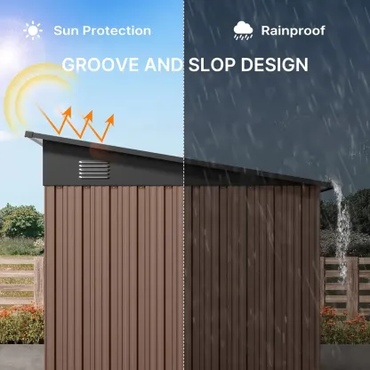Gizoon - Cobertizo de almacenamiento para exteriores de metal de 6 x 4 pies, cobertizo de jardín con puertas correderas con cerradura, versátil cobertizo para bicicletas con ventanas de panel