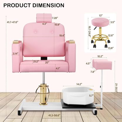 Hicomony - Silla de pedicura de spa rosa sin fontanería para tecnología de uñas, taburete de pedicura rodante, rotación de 360 °, unidad portátil de estación de pedicura de belleza, spa, sala de estar