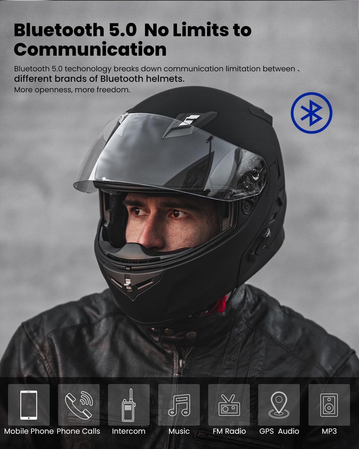 ILM - Casco de Motocicleta Modular Integrado con Bluetooth, con protección Solar para Mp3, Modelo 953/953 Pro