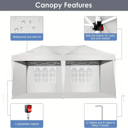 SANOPY 10×20 pies carpa parasol emergente con 4 paredes laterales desmontables, fácil de instalar, carpa parasol comercial para exteriores, adecuada para fiestas/patio/carpa de exhibición, pabellón impermeable y UPF50+ con bolsa de transporte