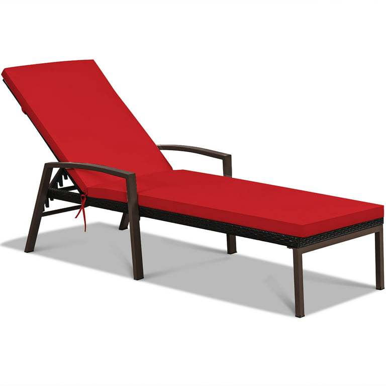 Costway Tumbona en Ratán Regulable para Patio Silla Reclinable de Exterior con Cojín para Jardín Balcón Piscina Rojo 193 x 61 x 36-96 cm Costway Modern-taza