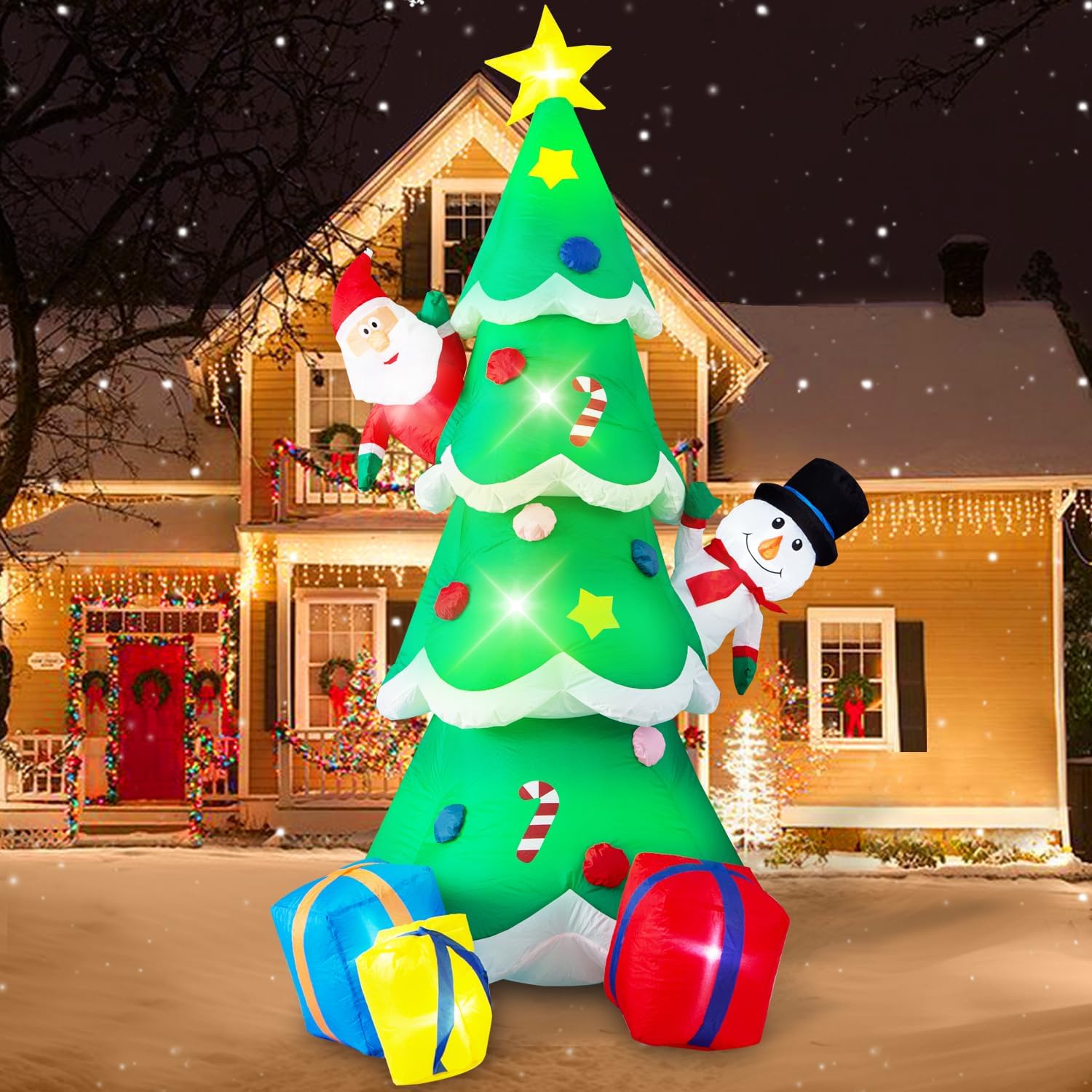 Danxilu 1.83M Arbol de Navidad Inflable con Papá Noel Perro Decoraciones al Aire Libre, Inflables Navidad Arbol Santa Claus para el Patio Inflables Navideños Decoración Iluminada con Leds