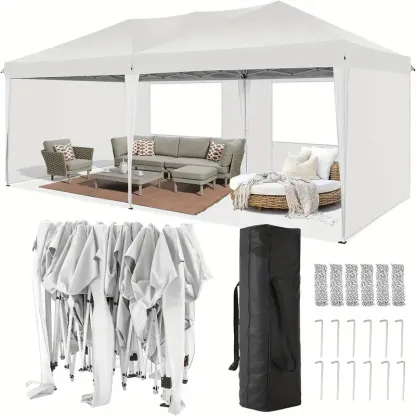 SANOPY 10×20 pies carpa parasol emergente con 4 paredes laterales desmontables, fácil de instalar, carpa parasol comercial para exteriores, adecuada para fiestas/patio/carpa de exhibición, pabellón impermeable y UPF50+ con bolsa de transporte