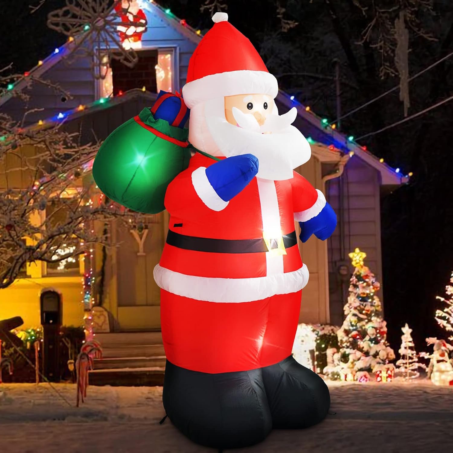 Danxilu 1.83M Arbol de Navidad Inflable con Papá Noel Perro Decoraciones al Aire Libre, Inflables Navidad Arbol Santa Claus para el Patio Inflables Navideños Decoración Iluminada con Leds