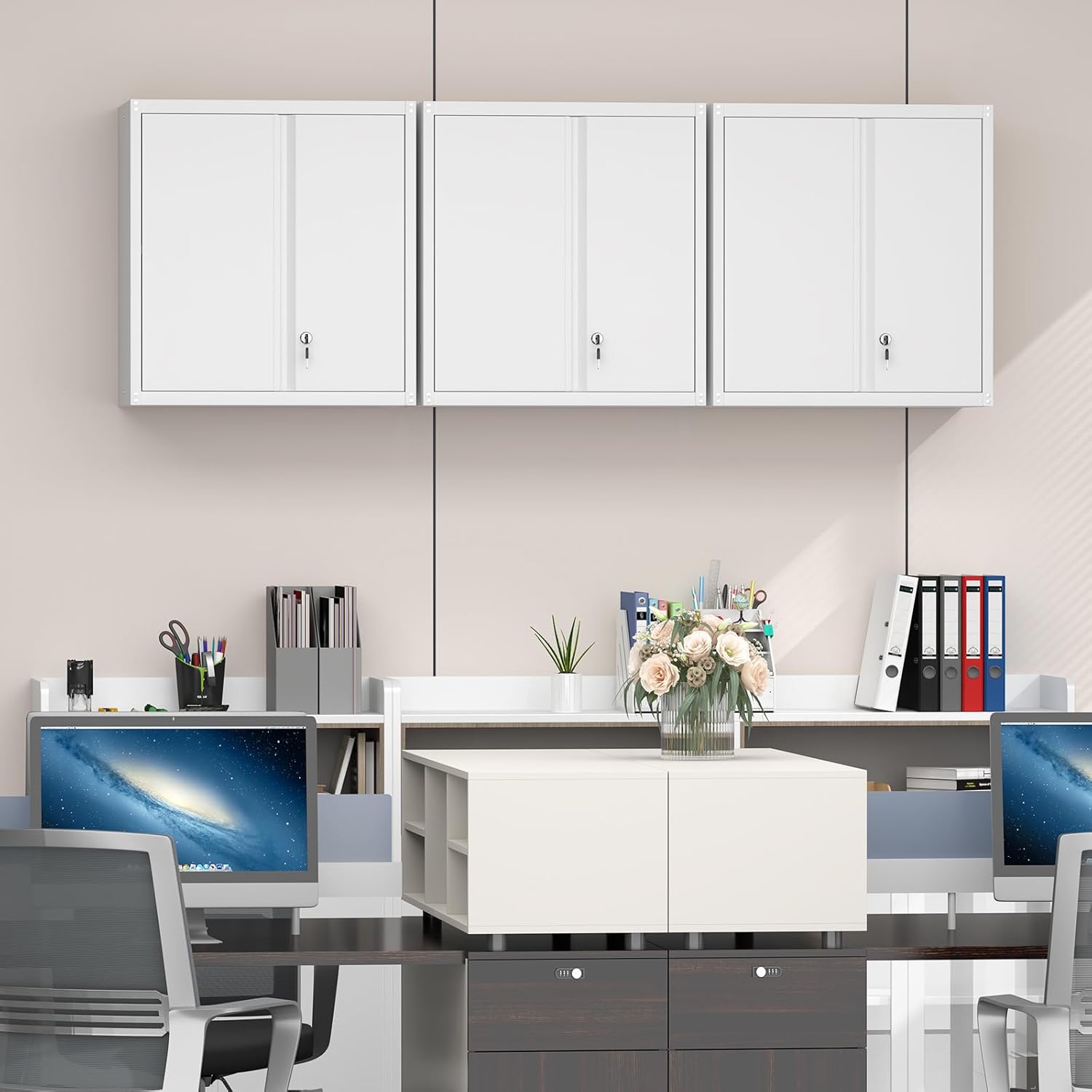 GREATMEET - clóset de almacenamiento de pared de metal con cerradura,armarios de almacenamiento de metal blanco con 1 estante ajustable y 2 puertas,gabinete de acero,desmontar H27.95 White