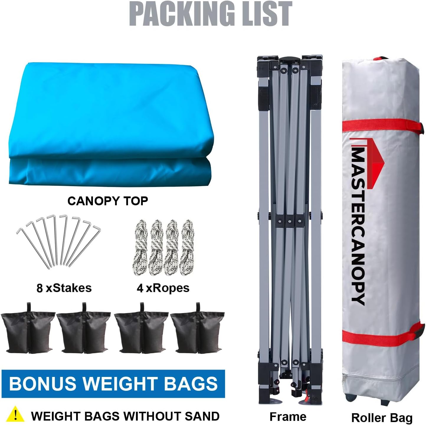 MASTERCANOPY - Tienda de campaña Comercial instantánea con Bolsa con Ruedas, 4 Sacos de Arena para toldo, 4 estacas (Blanco)