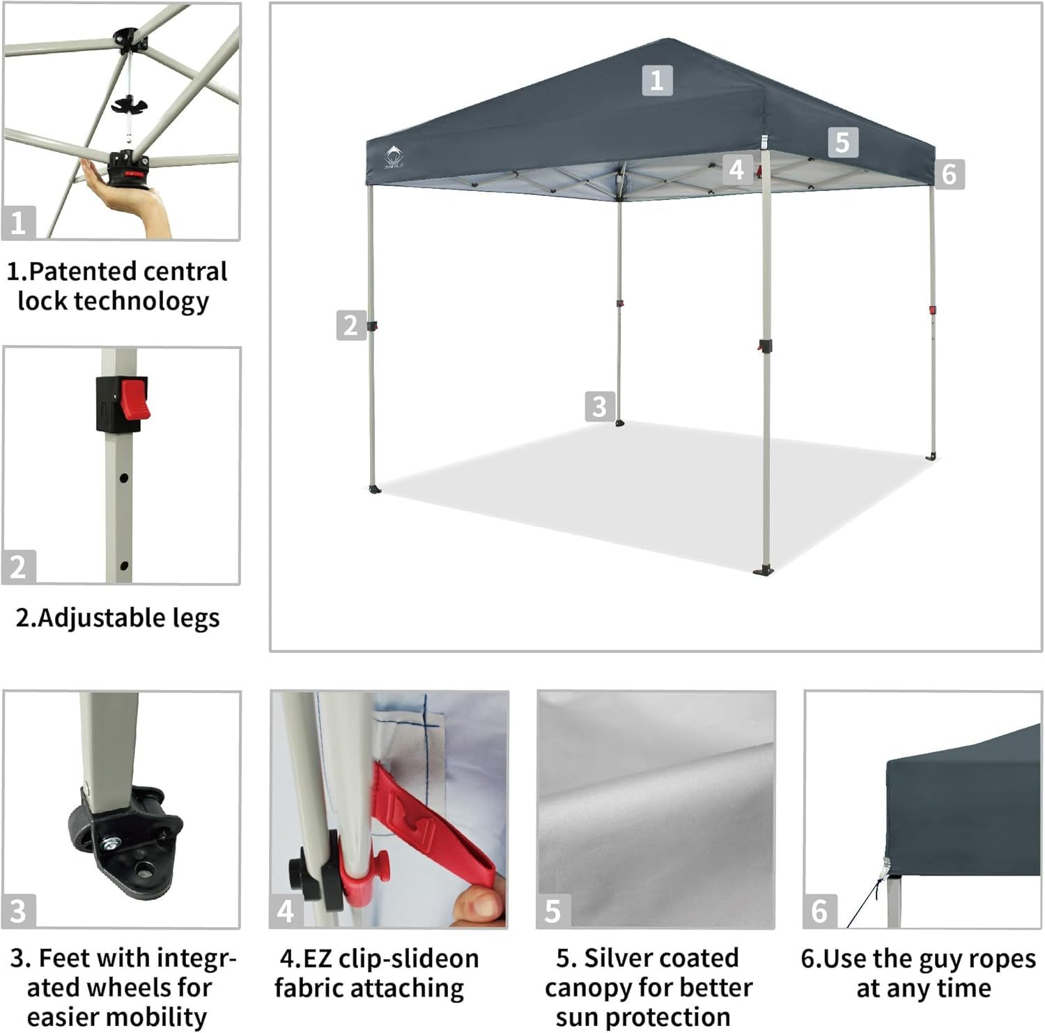 CROWN SHADES - Toldo desplegable para la Playa, fácil de armar, para el Aire Libre, Eventos, Fiestas, Campamento, Cubierta STO-N-Go, Parte Superior recubierta de Plata, 10 x 10 Pulgadas, Blanco