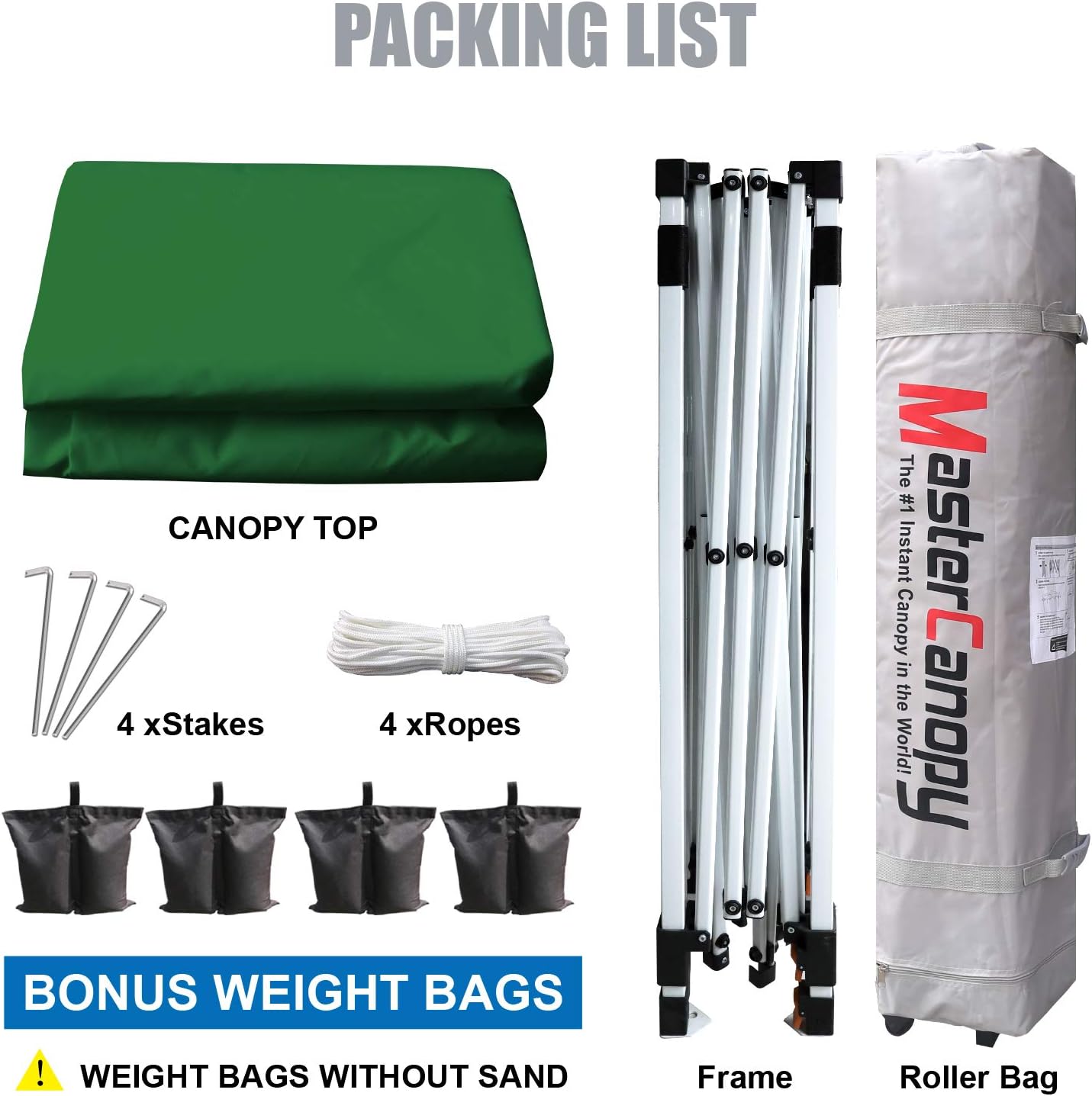MASTERCANOPY - Tienda de campaña Comercial instantánea con Bolsa con Ruedas, 4 Sacos de Arena para toldo, 4 estacas (Blanco)