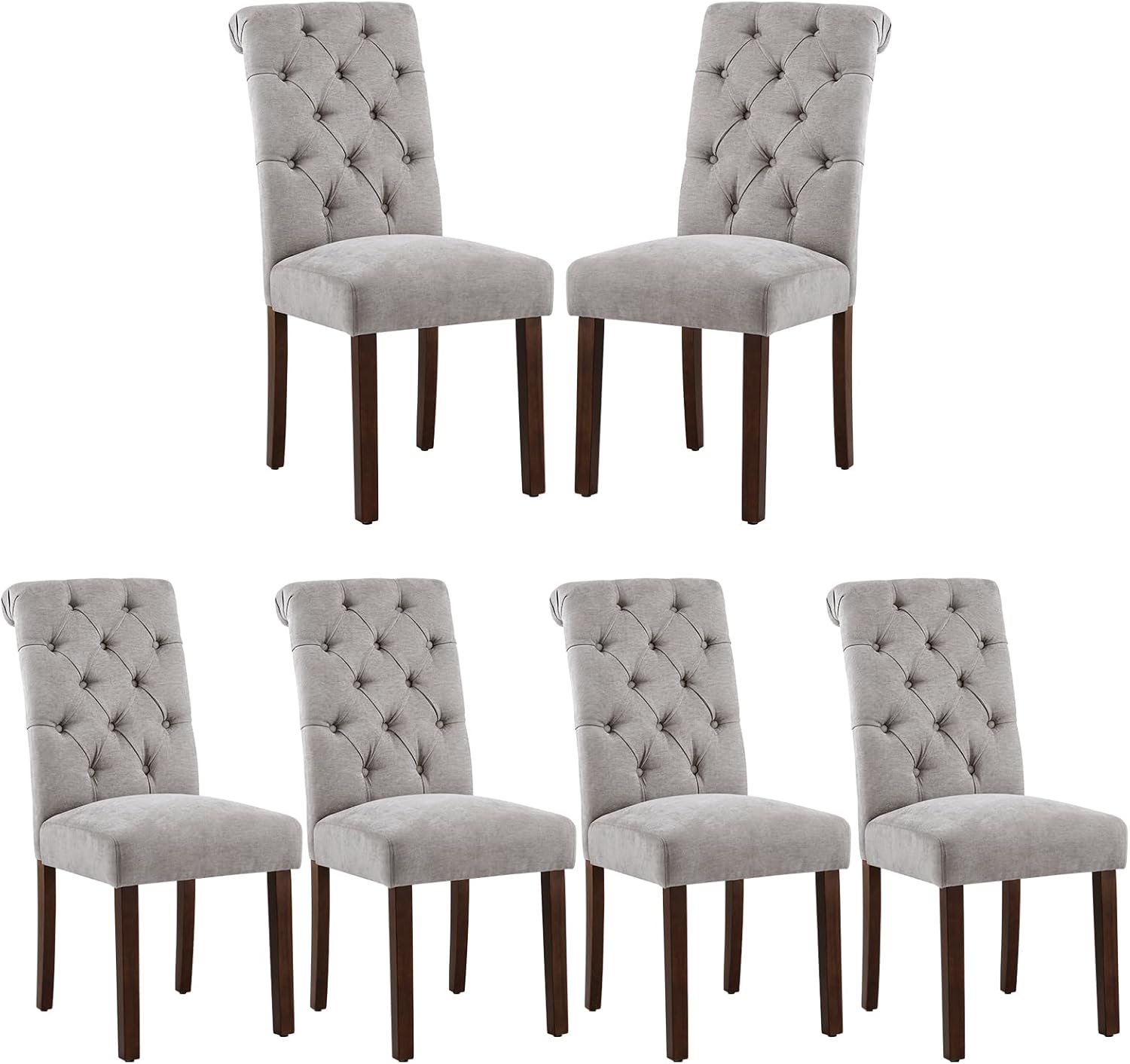 COLAMY - Juego de 6 sillas de Comedor con Botones y tapizadas, con Patas de Madera Maciza y Asiento Acolchado para Comedor, Cocina, Color Gris
