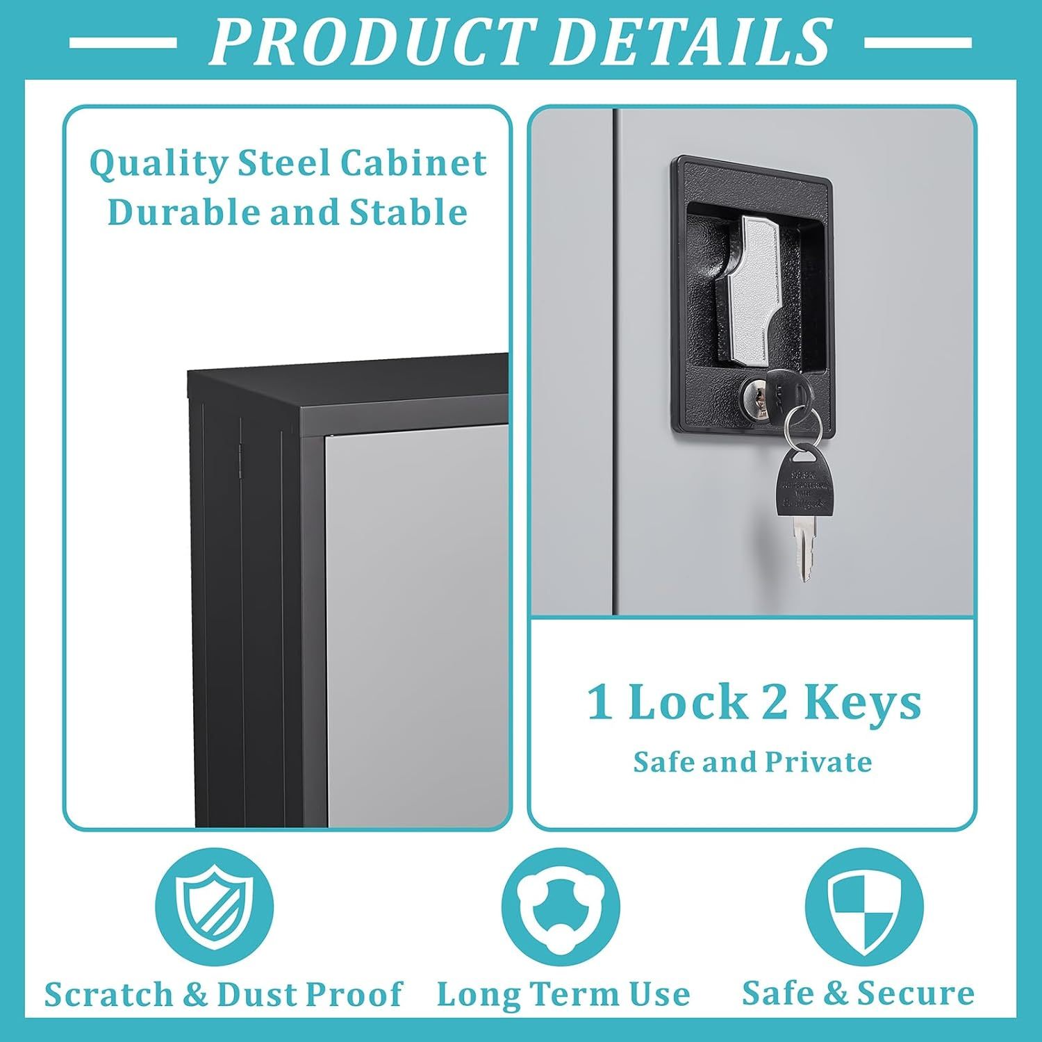 GREATMEET - clóset de almacenamiento de pared de metal con cerradura,armarios de almacenamiento de metal blanco con 1 estante ajustable y 2 puertas,gabinete de acero,desmontar H27.95 White