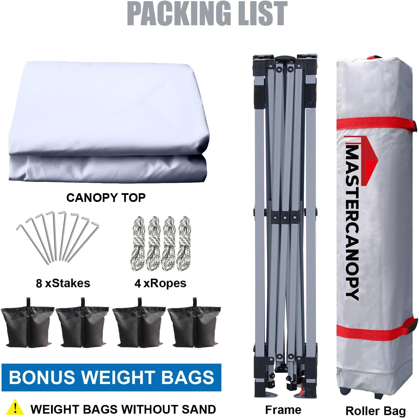 MASTERCANOPY - Tienda de campaña Comercial instantánea con Bolsa con Ruedas, 4 Sacos de Arena para toldo, 4 estacas (Blanco)