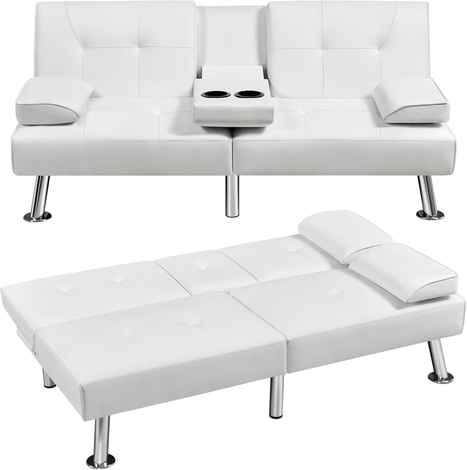 Yaheetech - Sofá Cama Convertible Ajustable, Moderno sillón reclinable de Piel sintética Reversible, sofá Cama Plegable, reposabrazos extraíbles, portavasos, 3 ángulos, Capacidad de 700 Libras, Color