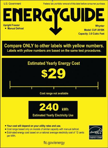 Whynter CUF-110B Energy Star Congelador vertical de 1.1 pies cúbicos con cerradura, negro  