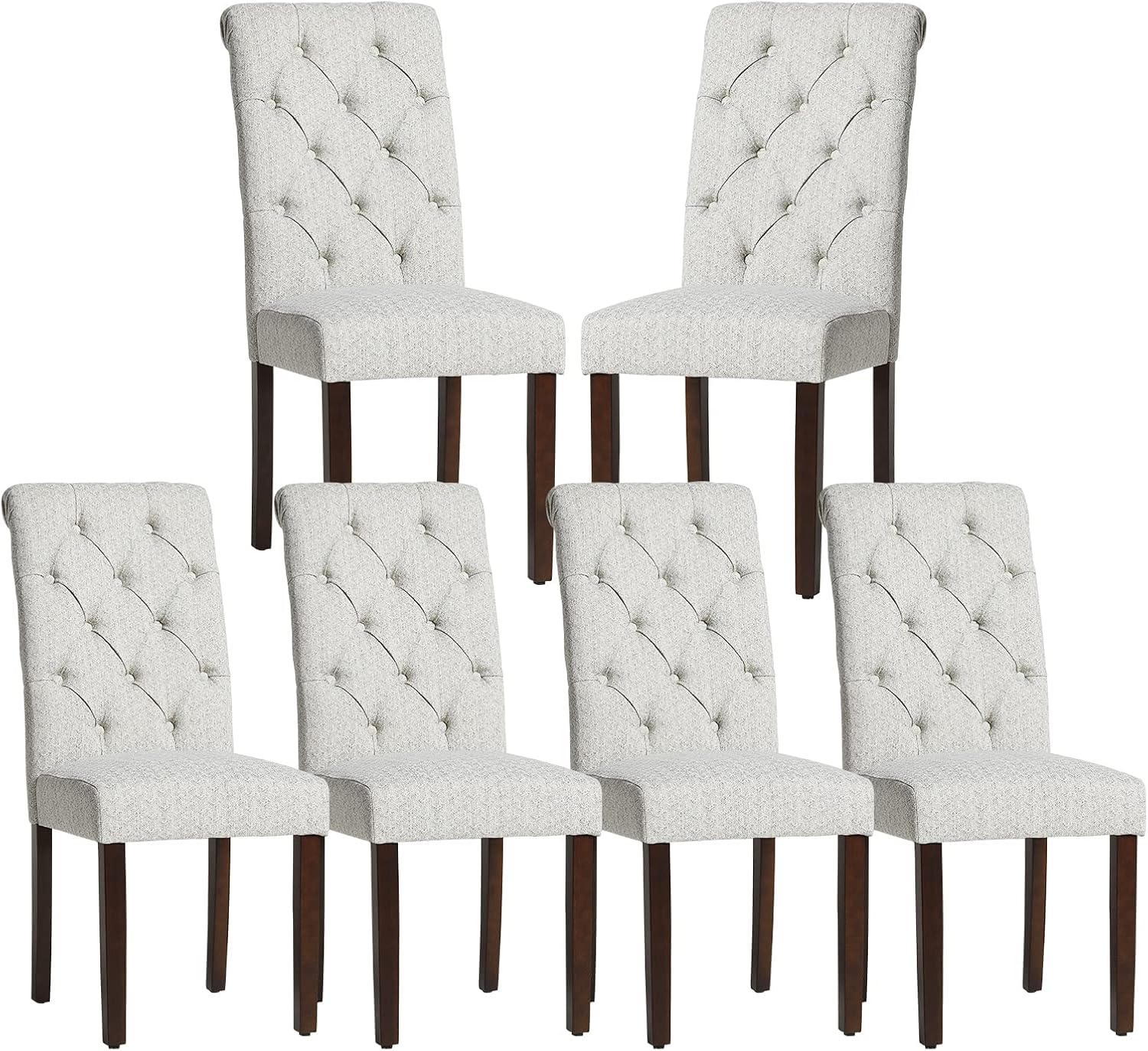 COLAMY - Juego de 6 sillas de Comedor con Botones y tapizadas, con Patas de Madera Maciza y Asiento Acolchado para Comedor, Cocina, Color Gris