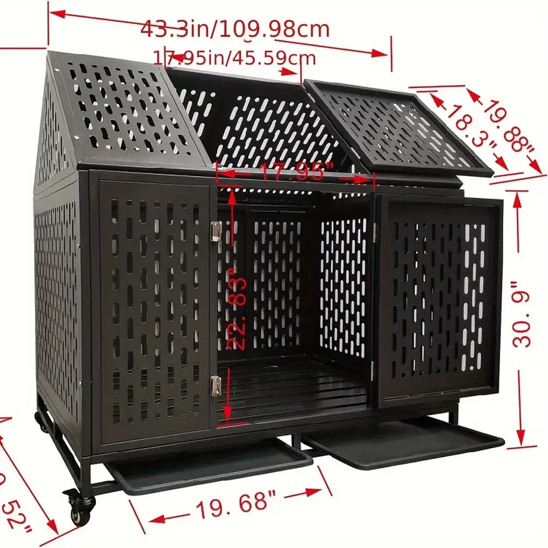 Jaula para perros de alta resistencia, jaula-kennel, techo grande, parque de juegos de metal resistente, adecuado para perros de tamaño grande y mediano, con cuatro cierres resistentes y cuatro ruedas bloqueables, 45 "/ negro