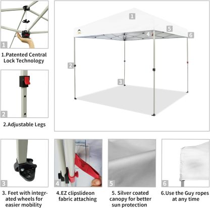 CROWN SHADES - Toldo desplegable para la Playa, fácil de armar, para el Aire Libre, Eventos, Fiestas, Campamento, Cubierta STO-N-Go, Parte Superior recubierta de Plata, 10 x 10 Pulgadas, Blanco