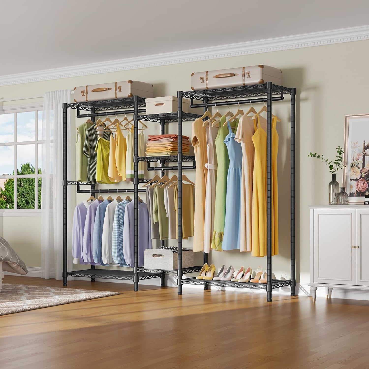 VIPEK V6 Perchero de ropa Resistente de Metal con Estantes, Estante de Clóset Portátil no Empotrado para Colgar Ropa, Ajustable perchero para ropa, Metal Closet para Ropa, Closet de Ropa Carga 386KG