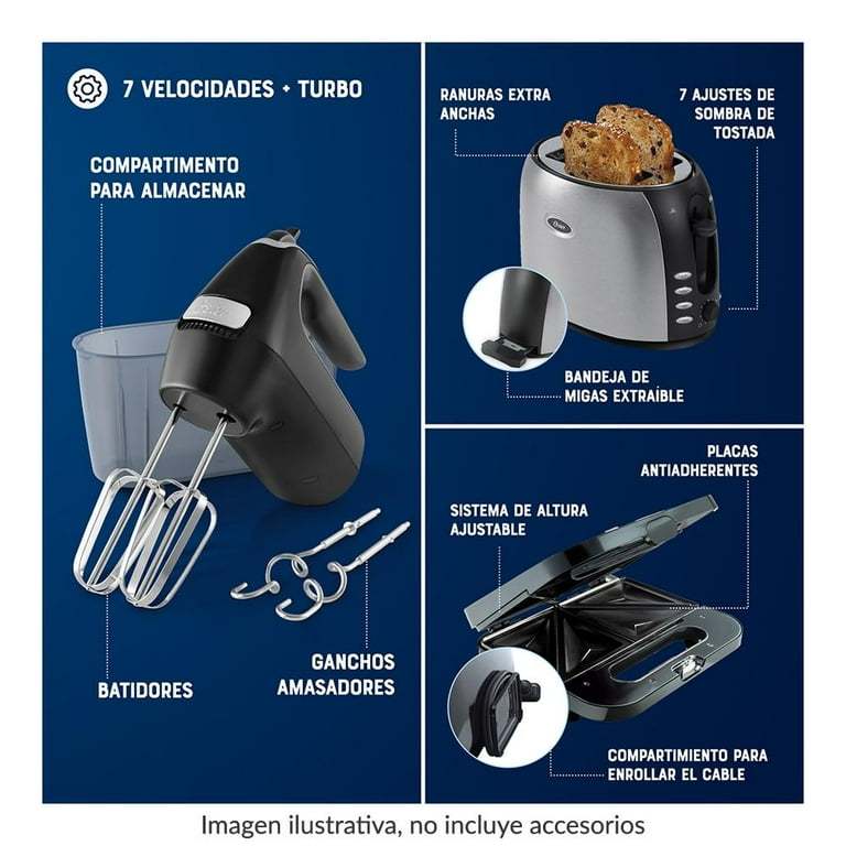 Combo Oster 5 Elementos con Licuadora Clásica, Cafetera Programable, Batidora de Mano, Tostador y Sandwichera