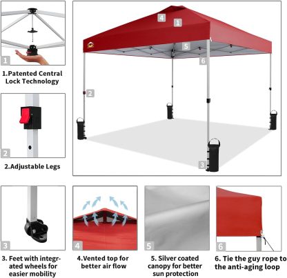 CROWN SHADES - Toldo desplegable para la Playa, fácil de armar, para el Aire Libre, Eventos, Fiestas, Campamento, Cubierta STO-N-Go, Parte Superior recubierta de Plata, 10 x 10 Pulgadas, Blanco