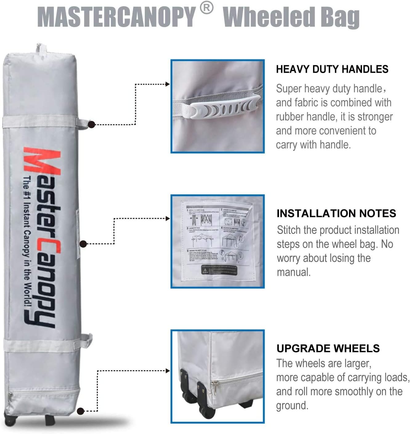 MASTERCANOPY - Tienda de campaña Comercial instantánea con Bolsa con Ruedas, 4 Sacos de Arena para toldo, 4 estacas (Blanco)