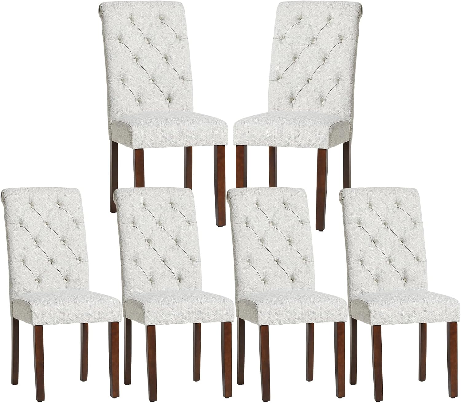 COLAMY - Juego de 6 sillas de Comedor con Botones y tapizadas, con Patas de Madera Maciza y Asiento Acolchado para Comedor, Cocina, Color Gris