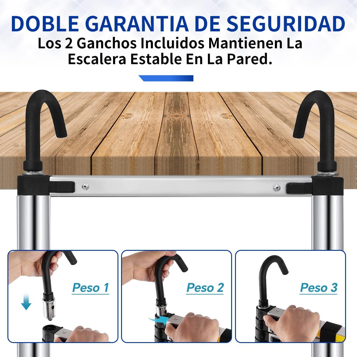 Bowoshen Escalera Telescópica De 6.2 Metros Escalera De Aluminio Segura Y Protegida Antideslizante Multiusos Escalera Extensible 20.5 Pies, 330 Libras Capacidad