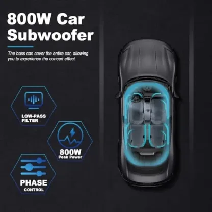 Subwoofer para automóvil de 10 pulgadas y 800 W, subwoofer delgado debajo del asiento para automóvil accionado, alto/bajo