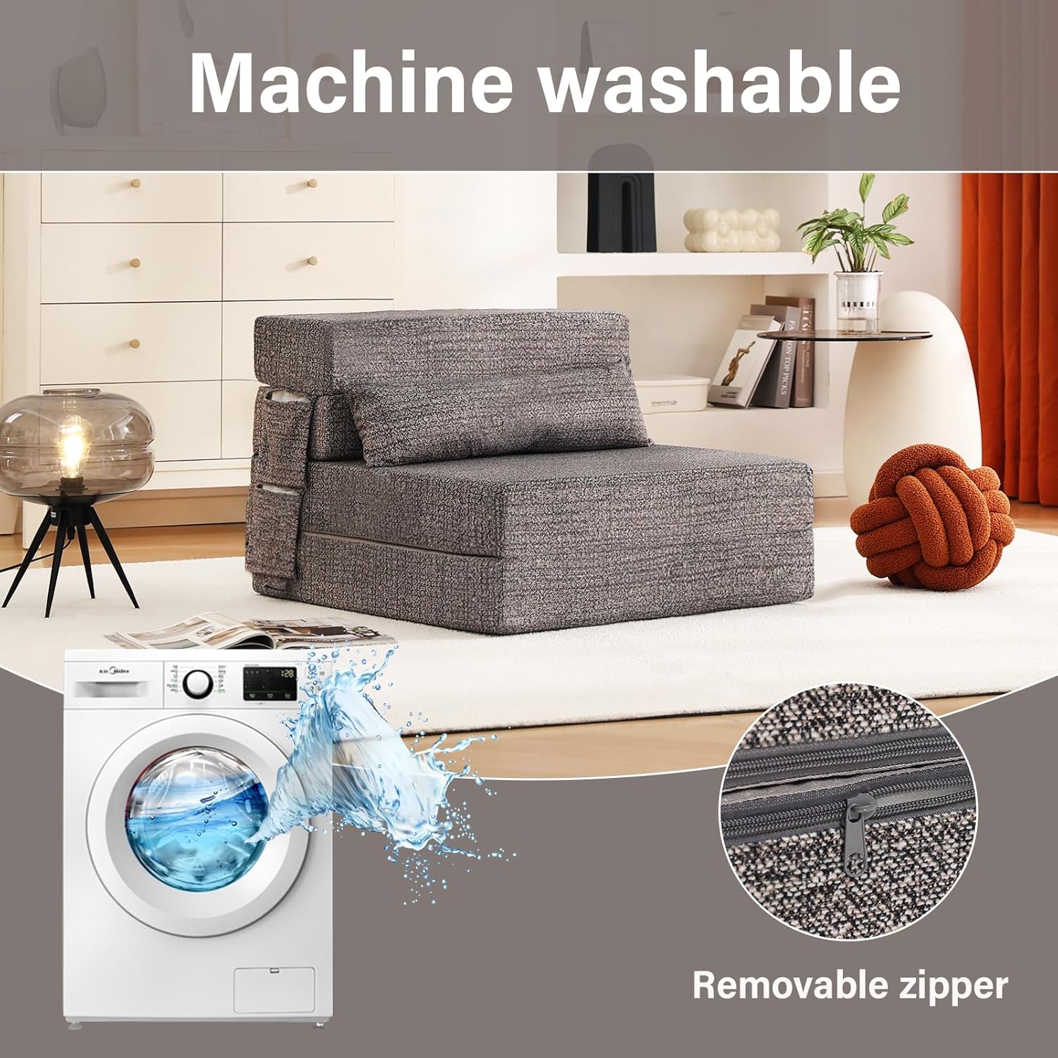 Tiita - Sillón de futón, tamaño individual, sofá cama plegable con almohada, colchón de piso y futón para sala de estar, recámara, uso de invitados, departamento