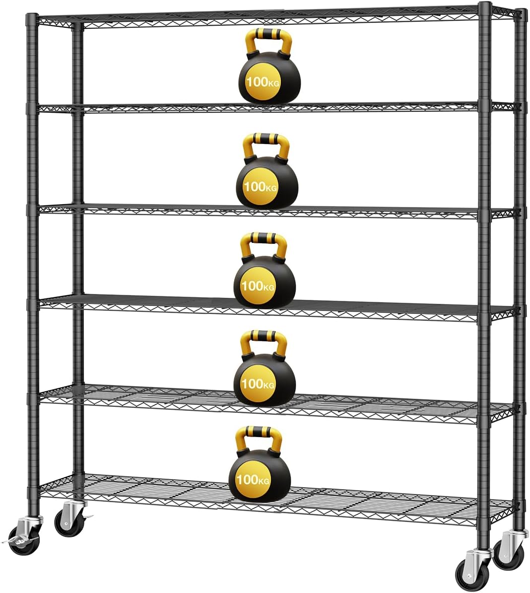 MXLENOBLE Estante de 5 repisas, Estantería de Almacenamiento Ajustable de estantes, Resistente en Ruedas de 4 Pulgadas, Estante Organizador de Metal, Cromado (IC085-B)