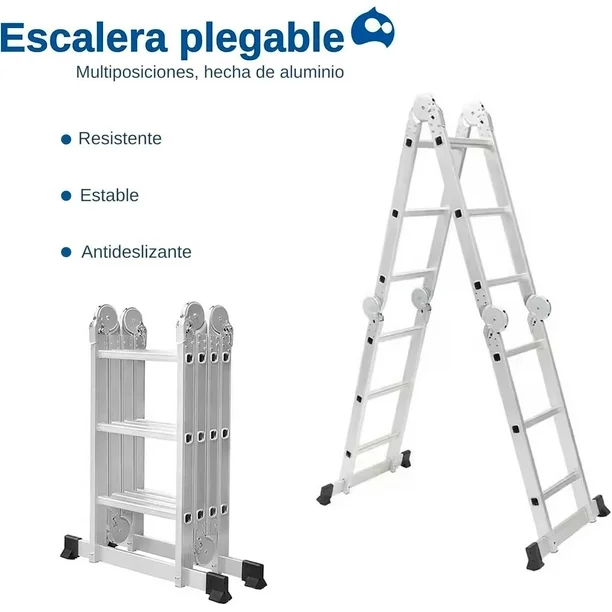 Escalera Bluelander 3.3 Metros, Escalera Multiposiciones, Plegable, 12 Peldaños, Antideslizante