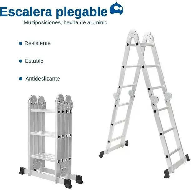 Escalera Bluelander 3.3 Metros, Escalera Multiposiciones, Plegable, 12 Peldaños, Antideslizante