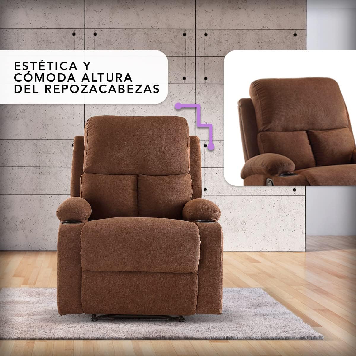 Sillon Reclinable para Adultos Individual - Brady - con Sistema Manual - Reposet de Tela - Varios Colores (Gris).