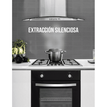 Combo Parrilla a Gas 4 Quemadores Acero Inox, Campana Cristal 60 cm y Horno a Gas LP para Empotrar 60 cm Acero Inox. Disa Home PAEM4/CAMPC60C/HGEMP24AI