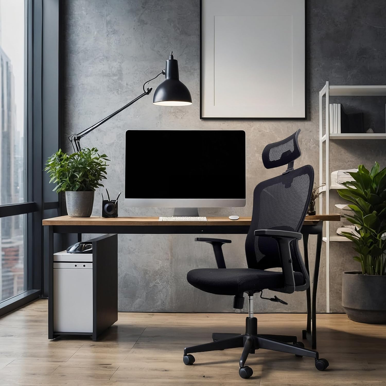 ERGOZEN Silla de Oficina Ergonómica Ejecutiva. Silla Escritorio con Cabecera y Soporte Lumbar Ajustable, Silla ergonomica de Escritorio con Respaldo de Malla y reposabrazos Ajustable.