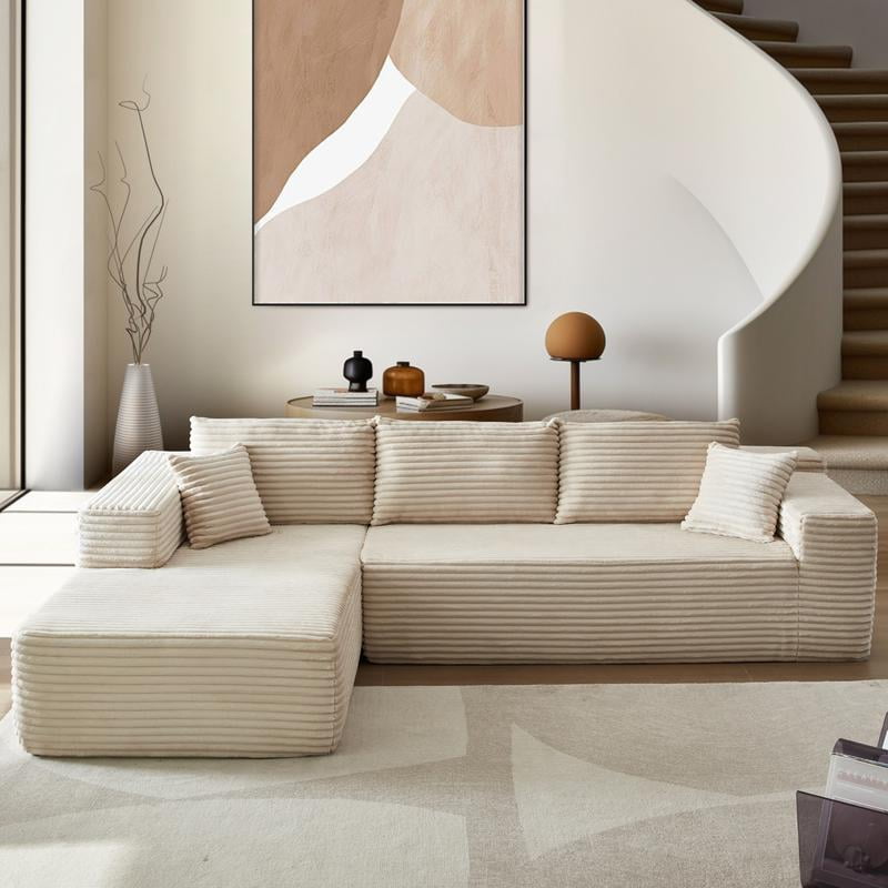 【2 Packages Shipping】Ovios 104" Plush Corduroy Cloud Velvet Modular Couch with Chaise, No Assembly Required - L-Shaped Sectional Sofa Set with Flexible Configuration - 104"W x 67.7"D x 30"H, 3 Seater