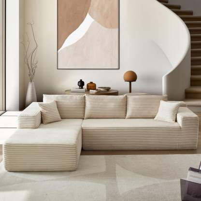 【2 Packages Shipping】Ovios 104" Plush Corduroy Cloud Velvet Modular Couch with Chaise, No Assembly Required - L-Shaped Sectional Sofa Set with Flexible Configuration - 104"W x 67.7"D x 30"H, 3 Seater