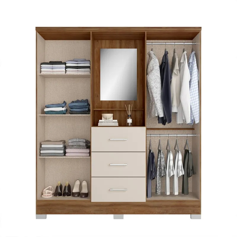 Closet armario 160cm 4 puertas 3 cajones en MDP Freijo con Beige