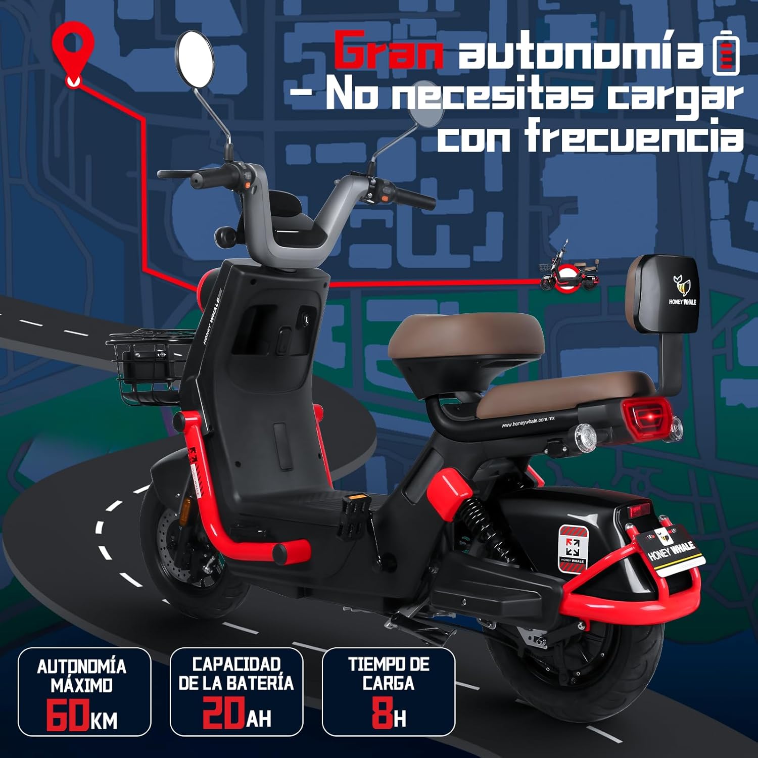 HONEYWHALE KC PRO Bicicleta Electrica para Adultos, Moto Electrica con Alarma, Potencia Motor Hasta 800W, Velocidad Máxima 45KM/H, Autonomía 60KM, Compatible con Desbloqueo NFC