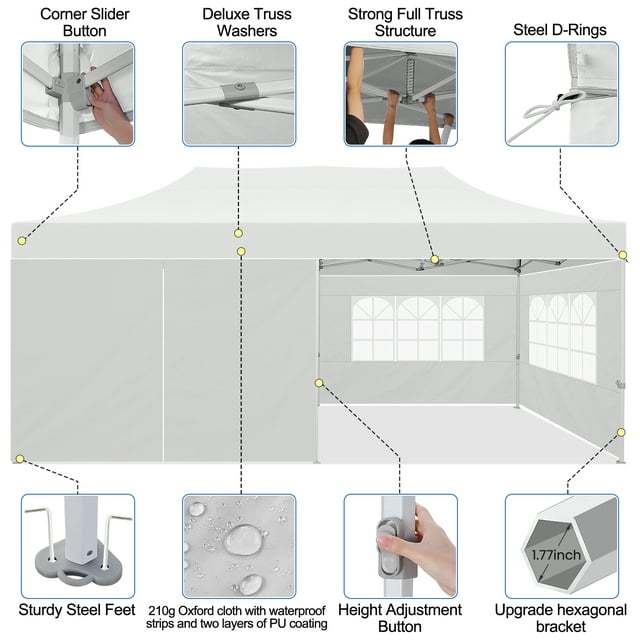 10'x20' Pop up Canopy Tent Heavy Duty Party Tent with 6 Removable Sidewalls, Outdoor Waterproof & Party Wedding Gazebo with Roller Bag, 4 Sandbag