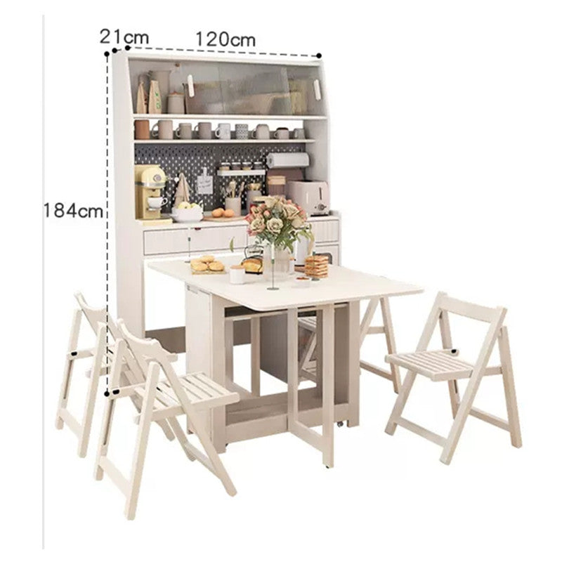 Gabinete de cocina con mesa de comedor de doble hoja abatible y 4 sillas plegables
