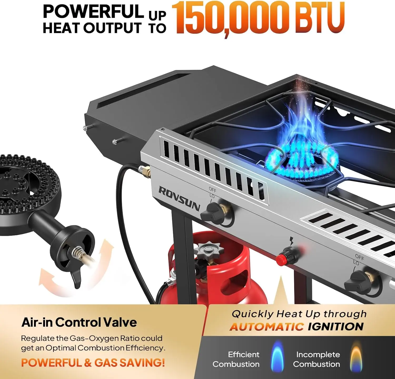 Estufa de gas propano para exteriores (2/3 quemadores) con encendido automático, regulador y estantes laterales — Potente cocina de pie de 150.000/225.000 BTU, ideal para cocinar en el patio trasero, elaboración casera de bebidas, envasado de alime