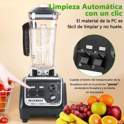 Glückluz Licuadora Profesional Uso Rudo 1800W 2L+Adicional 800ml, Doméstico Comercial Industrial Batidora de Verduras Extractor de Velocidad Ajustable y Hielo Picado a Fondo Extractora