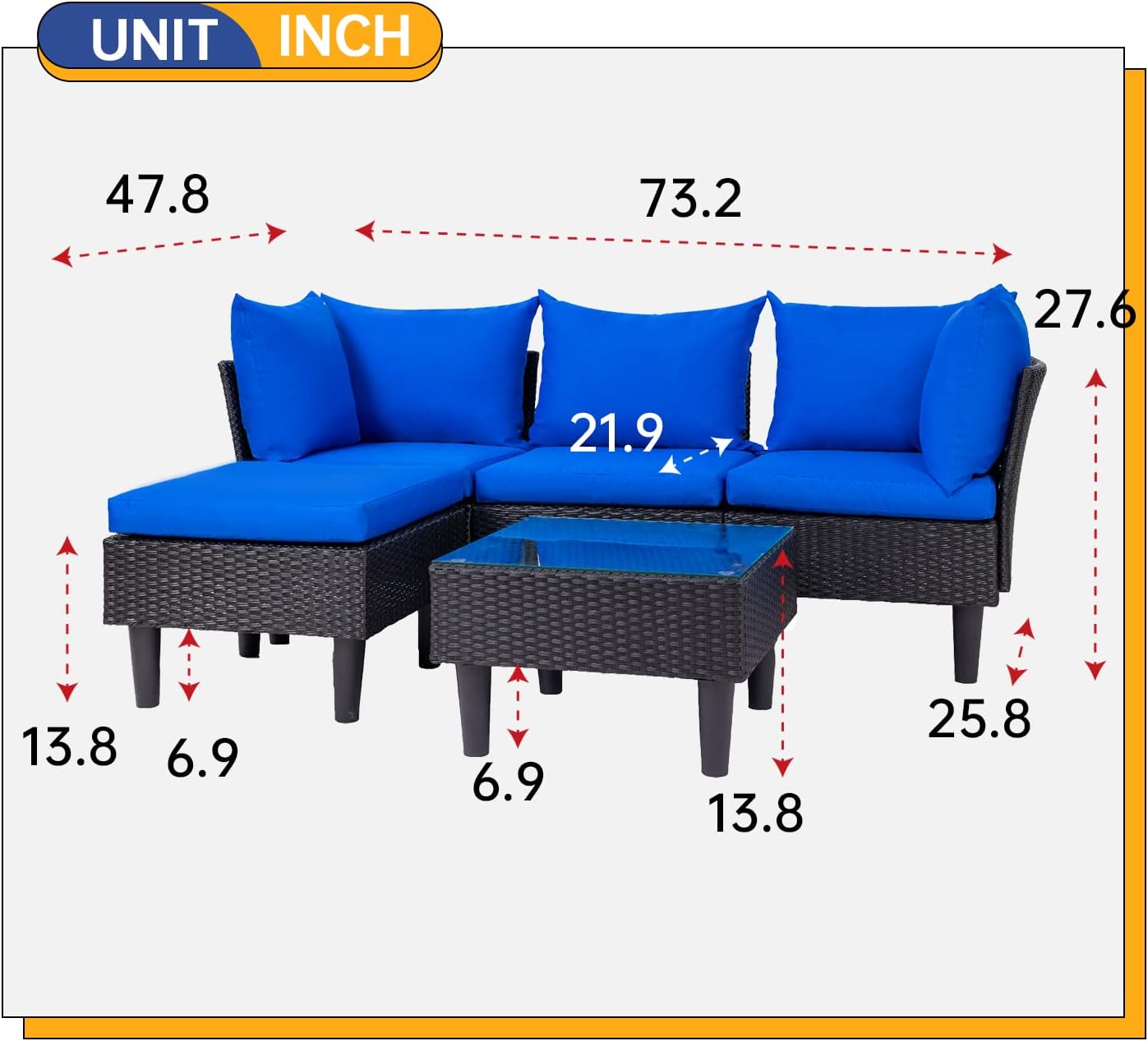 FDW - Juego de 4 muebles para exteriores, juego de conversación de mimbre con silla de ratán, mesa de centro para exteriores, interiores, jardín, patio, porche, terraza, balcón, cojines de mimbre
