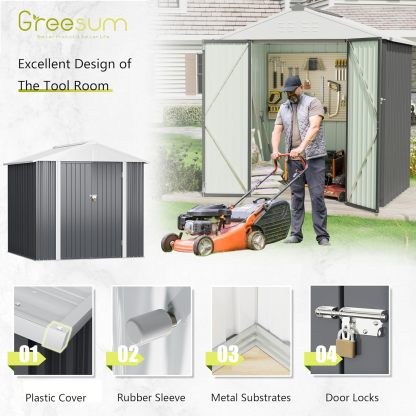 Greesum - Cobertizo de almacenamiento de metal para exteriores, 5 pies x 3 pies, herramienta de acero para cobertizo de almacenamiento con puerta y cerradura, para patio trasero, jardín, patio, césped (5 x 3 pulgadas), color café