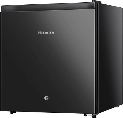 Hisense RR16D6ABX1- Frigobar, 1.6 pies cúbicos, Congelador independiente, Termostato ajustable, Estantes para botellas de 2 litros, 45x47x50cm(AnchoxLargoxAlto), Negro