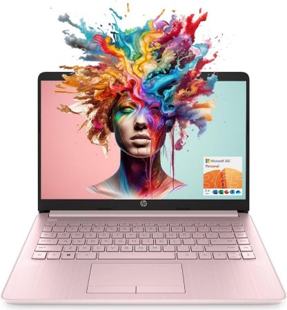HP - Laptop (incluye 1 año Microsoft 365), pantalla HD de 14 pulgadas, 16 GB de RAM, 64 GB eMMC, Intel Quad-Core N4120, estudiantes y negocios, cámara web, HDMI, Wi-Fi, RJ-45, Windows 11 Home, rosa