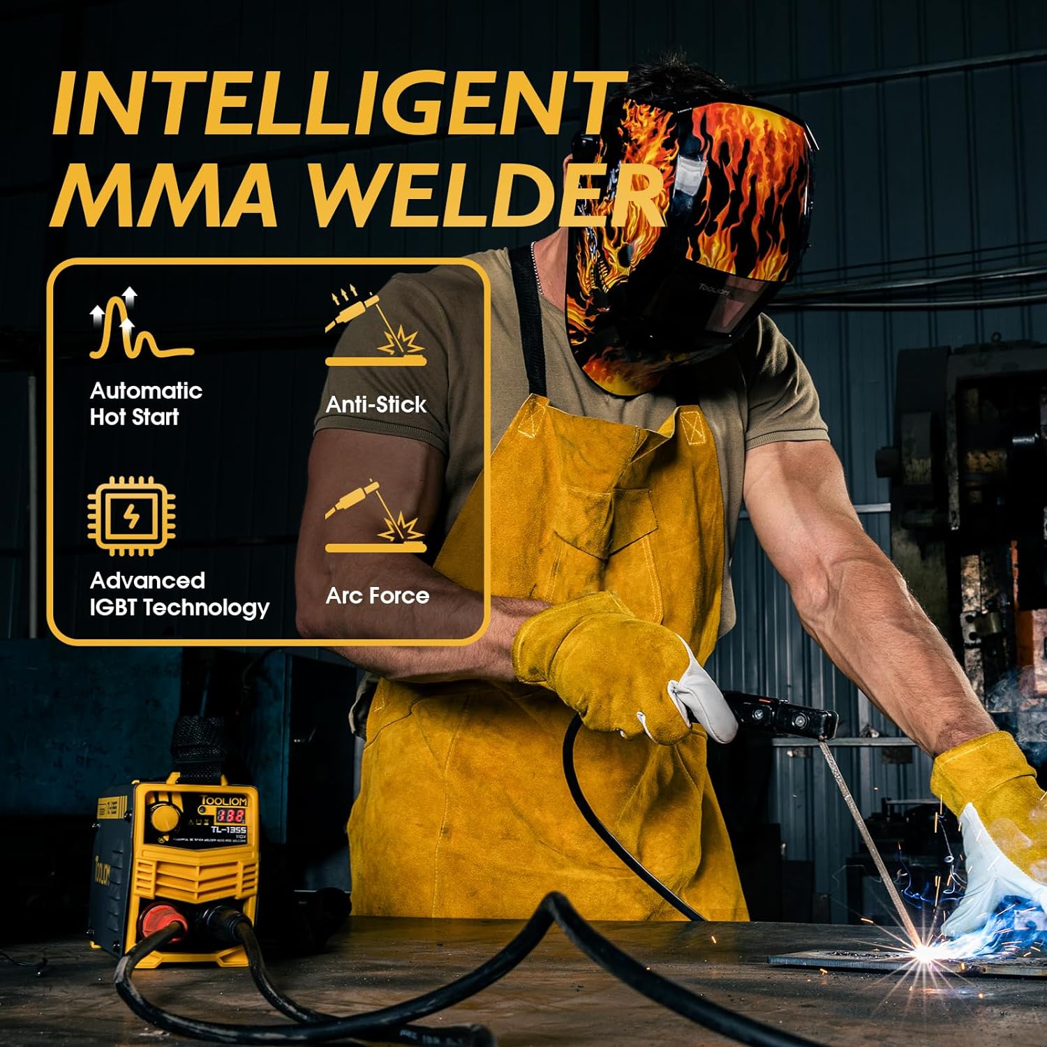 TOOLIOM - Soldadora de varilla 135A 110V/220V Máquina de soldar MMA ARC Soldadora DC inverter con pantalla digital Máquina de soldar portátil