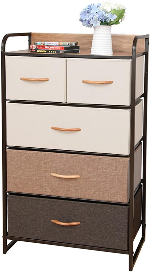 MU:4LIFE Cómoda De 5 Cajones Almacenamiento para Hogar Y Oficina, Organizador Cajonera De Estructura Metal y Cajones De Tela Lino Poliéster y Tela No Tejida (Gris Claro)