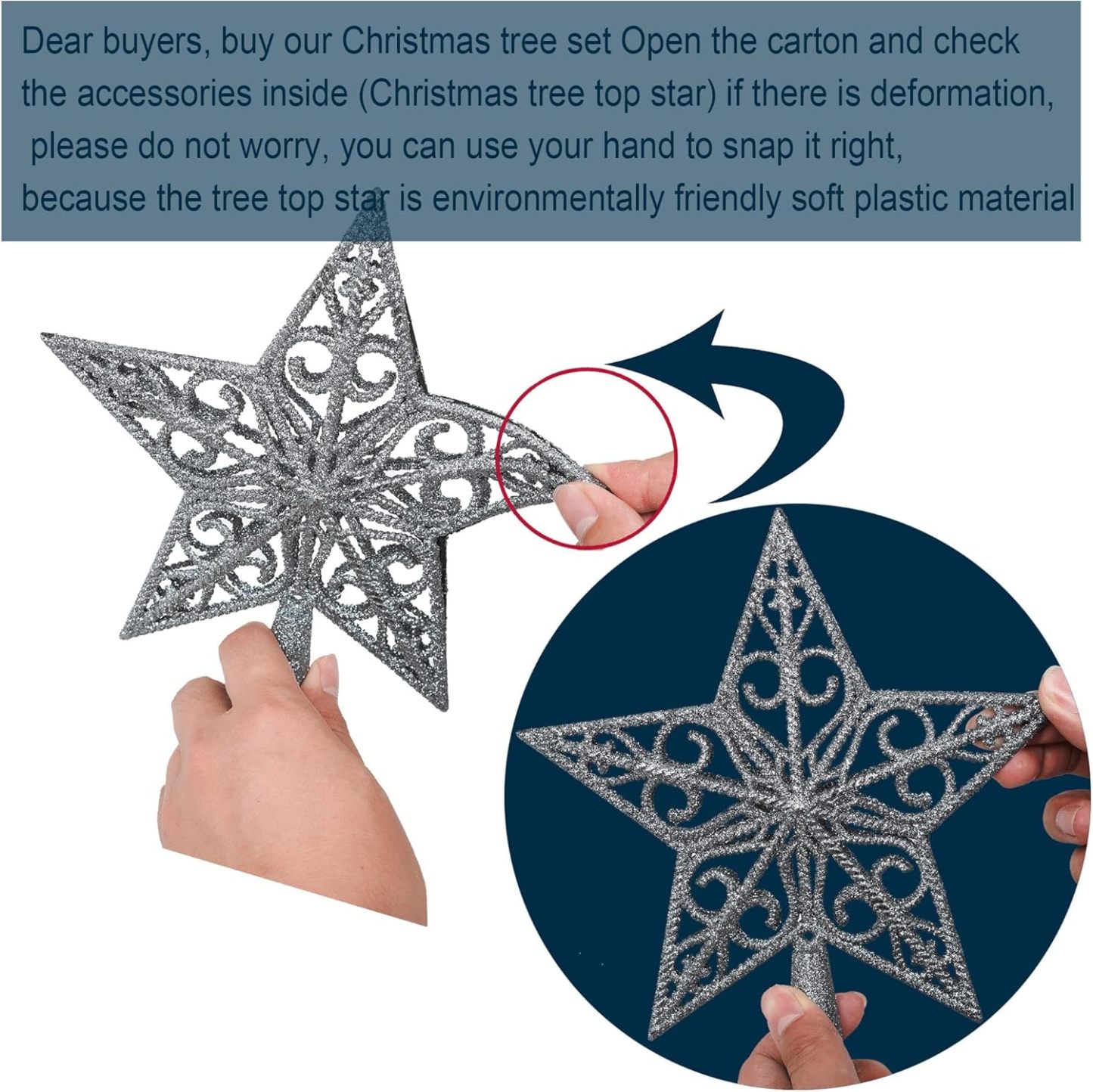 KTKDE Árbol de Navidad artificial de abeto de 7 pies, árbol de Navidad verde realista con 1.450 puntas de árbol, 300 postes de luz LED alimentados por pilas, pentáculo dorado de 7.8 pulgadas, perfecto
